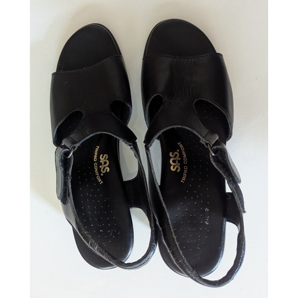 SAS Suntimer Sandals Women 8N Black Leather T-Strap Block Heel Comfort Shoes - Picture 9 of 11
